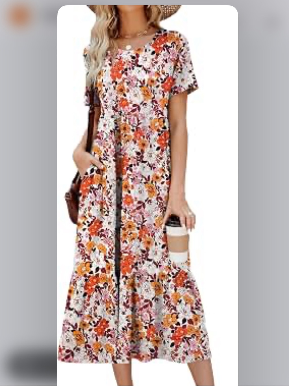 Boho autumn Floral midi Tiered V-Neck Dress Large